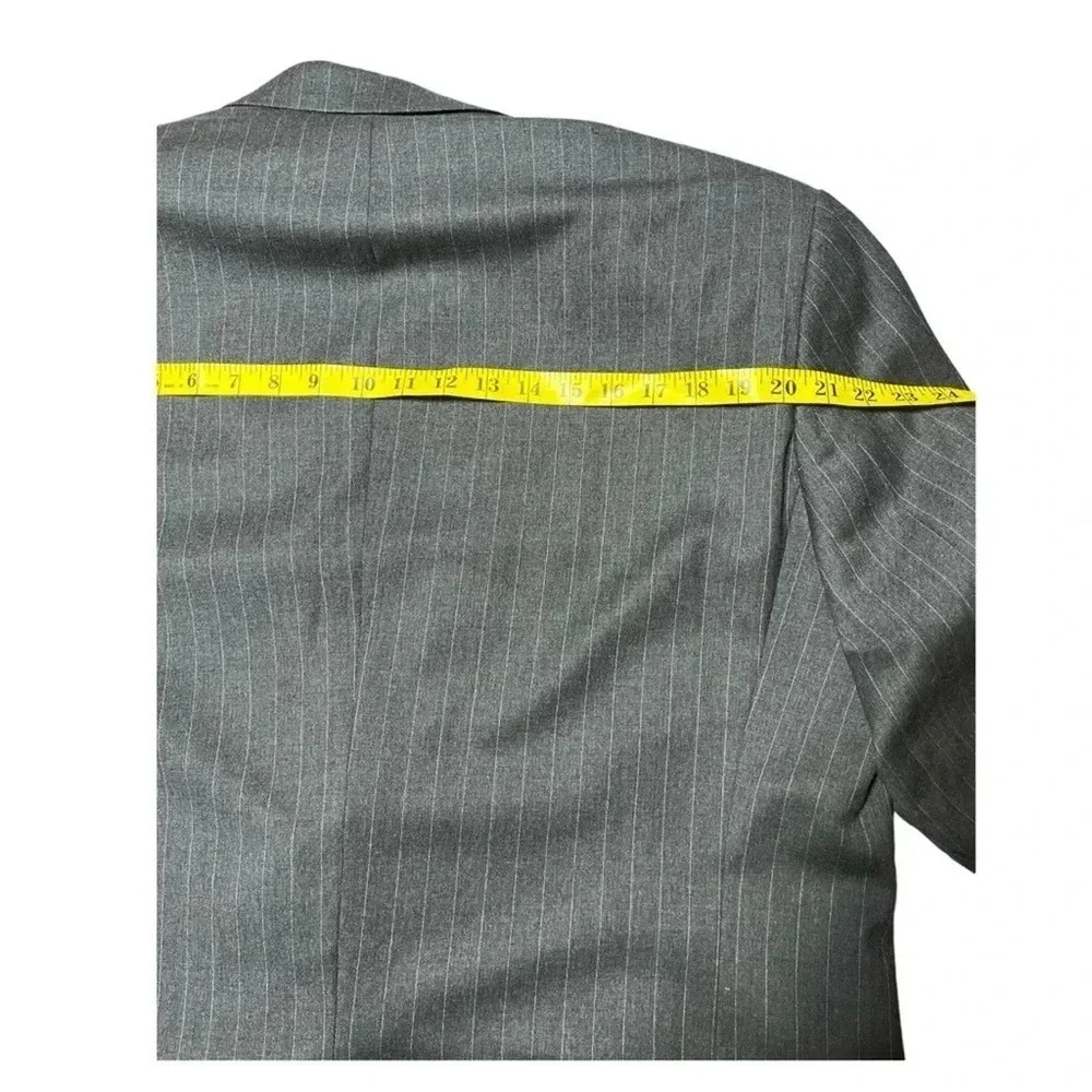 Lauren Ralph Lauren‎ Blazer 46L Grey Pinstripe 100% Wool Two Button Jacket Vtg